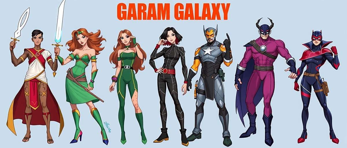 Garam Galaxy character lineup showing diverse Indian heroes with different abilities
